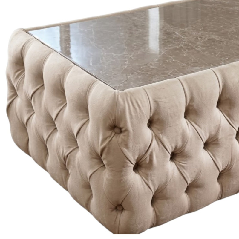 Chichay 42 In. Beige Rectangle Faux Marble Coffee Table With Button Tufting