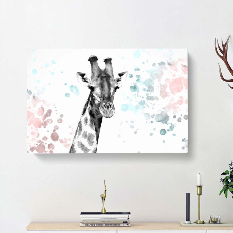 Giraffe With Paint Splashes In Abstract - Wrapped Canvas Painting, 35cm H x 50cm W x 3cm D