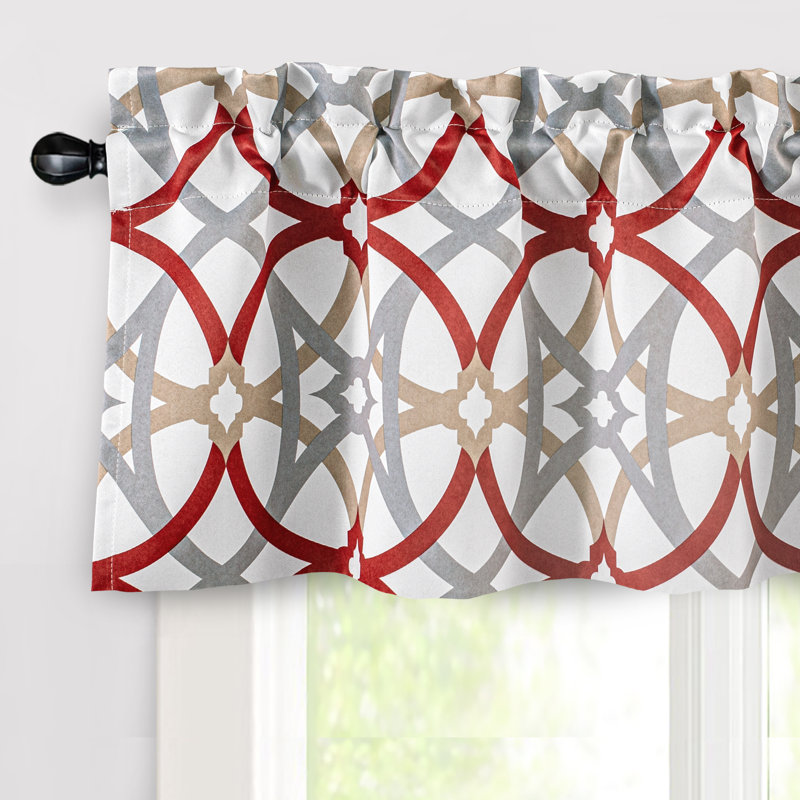 Geometric 3 Pieces Kitchen Curtain Set Tailored 52" Kitchen Curtain, 52” W x 38" L, Red