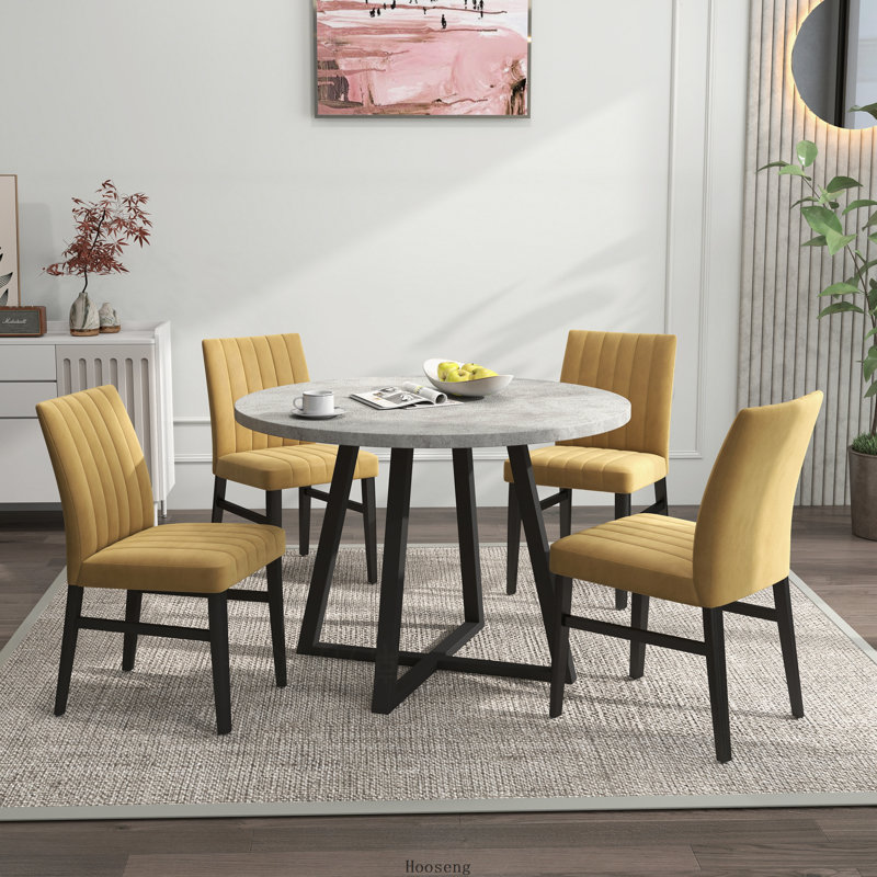 Ensemble de salle à manger à tréteaux 5 pièces avec 4 chaises rembourrées, gris et jaune, Yellow