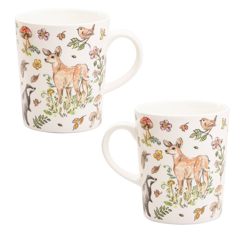 Bone China Coffee Mug, Beige, Forest Deer