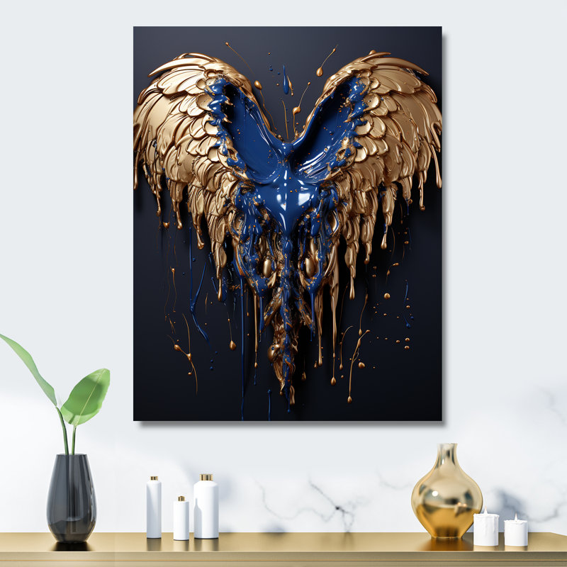 Art mural en métal bleu royal et or royal III - Fantasy, H 32 po x l 16 po x P 1 po