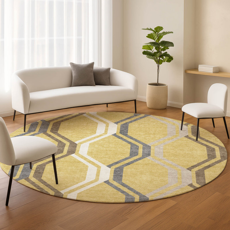 Machine Washable Indoor/Outdoor Chantille ACN2326 Mid-Century Modern Rug, Round 8'