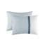 Literie pour grand lit bleu - 8 pièces avec imprimé uni de couleur marine et 8 taies décoratives-122070650-122070647