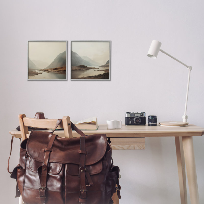 «Fog Shrouded Cliff & River», ensemble de 2 giclées encadrées, design par Lazar Studio, H 12 po x l 24 po