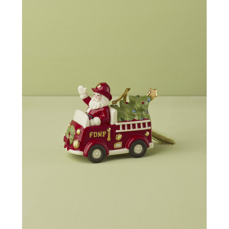 Santa In Fire Truck Ornament