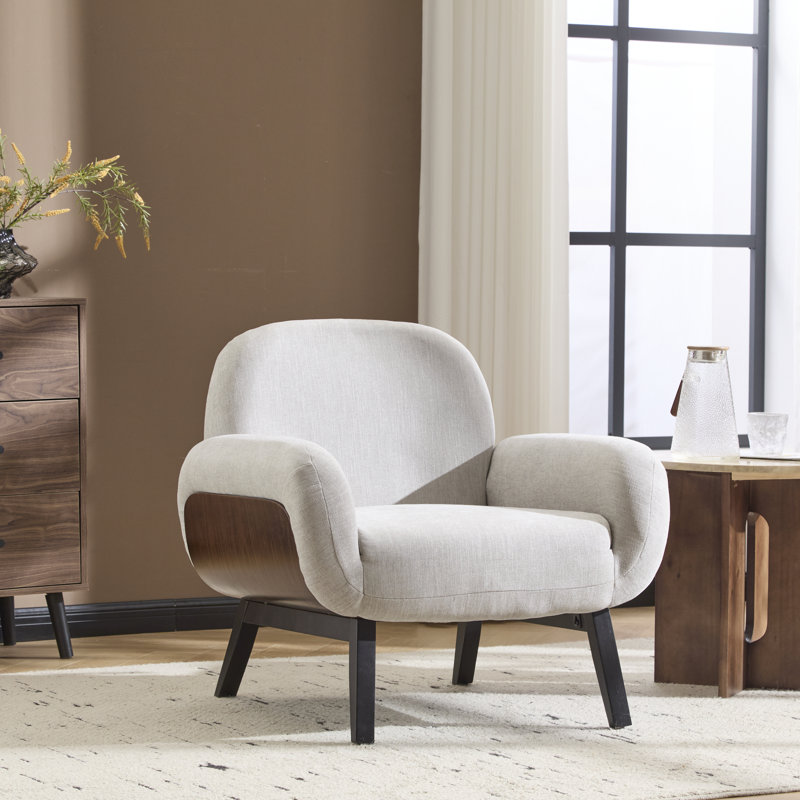 Chaise d'appoint rembourrée avec pieds en bois d'hévéa Yousef, Gris