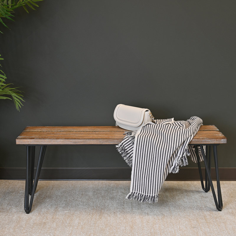 Wood Dining Bench, Rustic Dark Pine Finish
