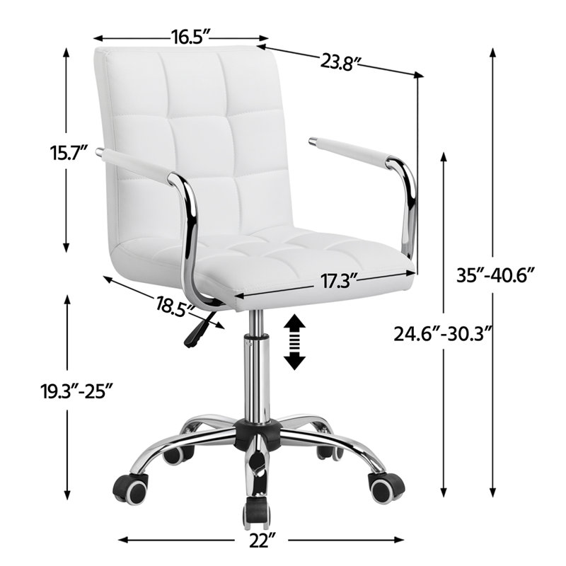 Rawtenstall 360° Swivel Height Adjustable  Ergonomic Office Chair with Removable Arms, White