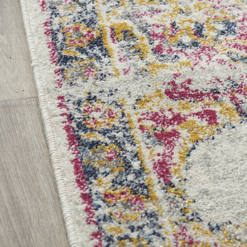Mcalmont Medallion Power Loomed Performance Pink/Fuchsia Rug, Rectangle 4' x 6'