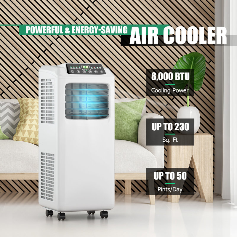 8000 BTU Portable Air Cooler with Built-in Dehumidifier and Remote Control