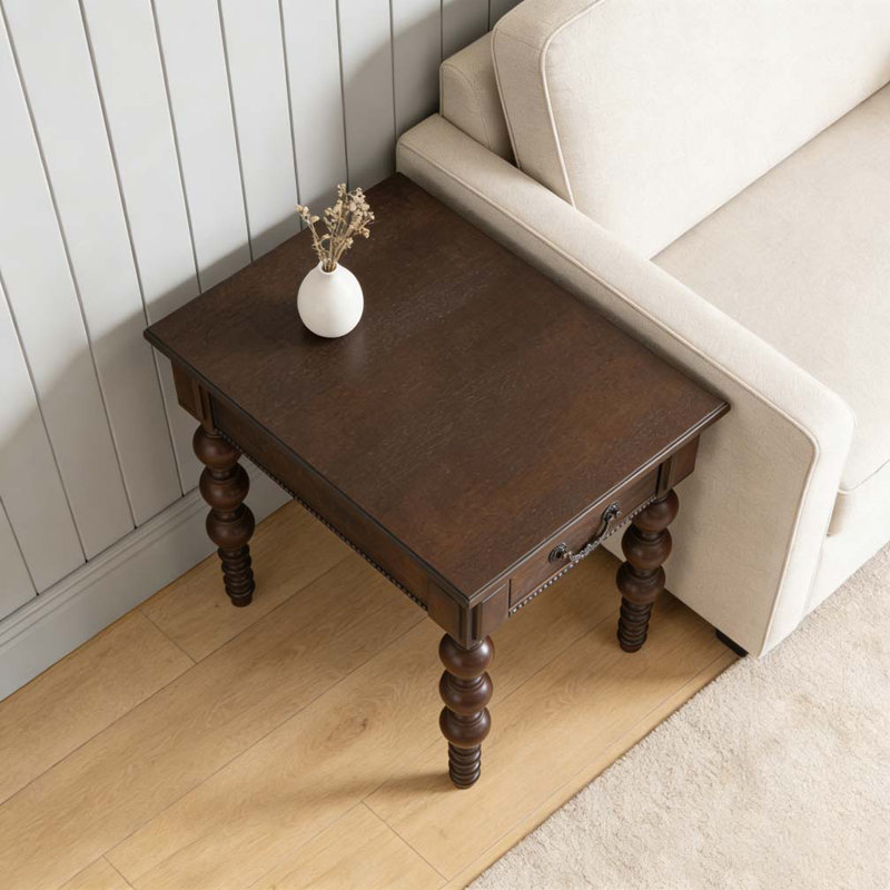 Solid Wood End Table with Drawer, Espresso