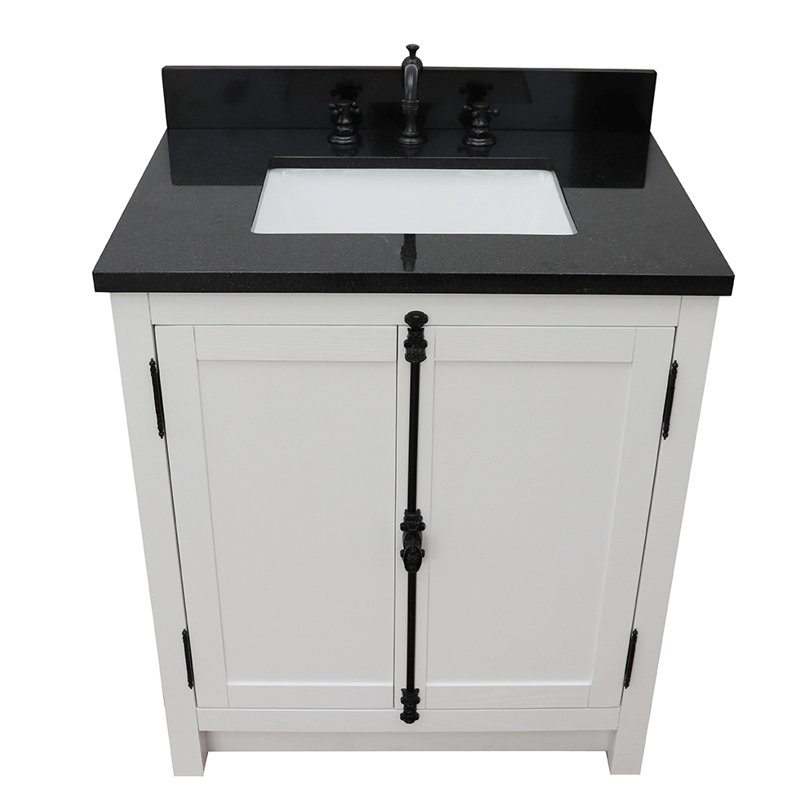 Ensemble de meuble-lavabo simple 31 po Ziemba, Granite noir Galaxy, Glacier cendré