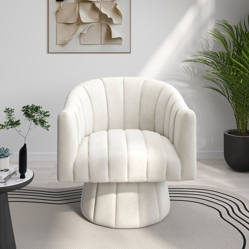 Ghinita Velvet Swivel Barrel Chair, Beige Velvet
