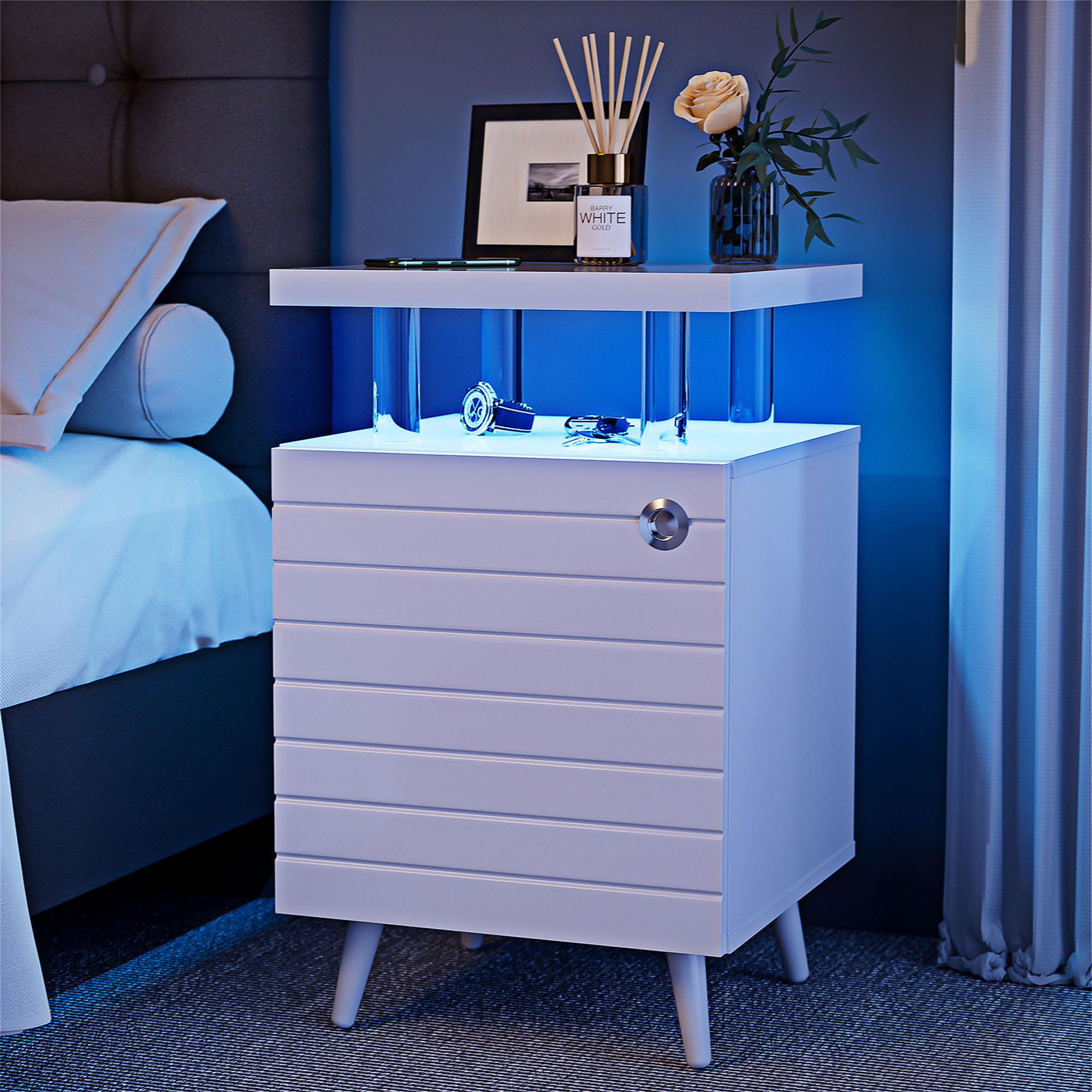 Wrought Studio LED End Tables Bedside Table With Drawers | Wayfair