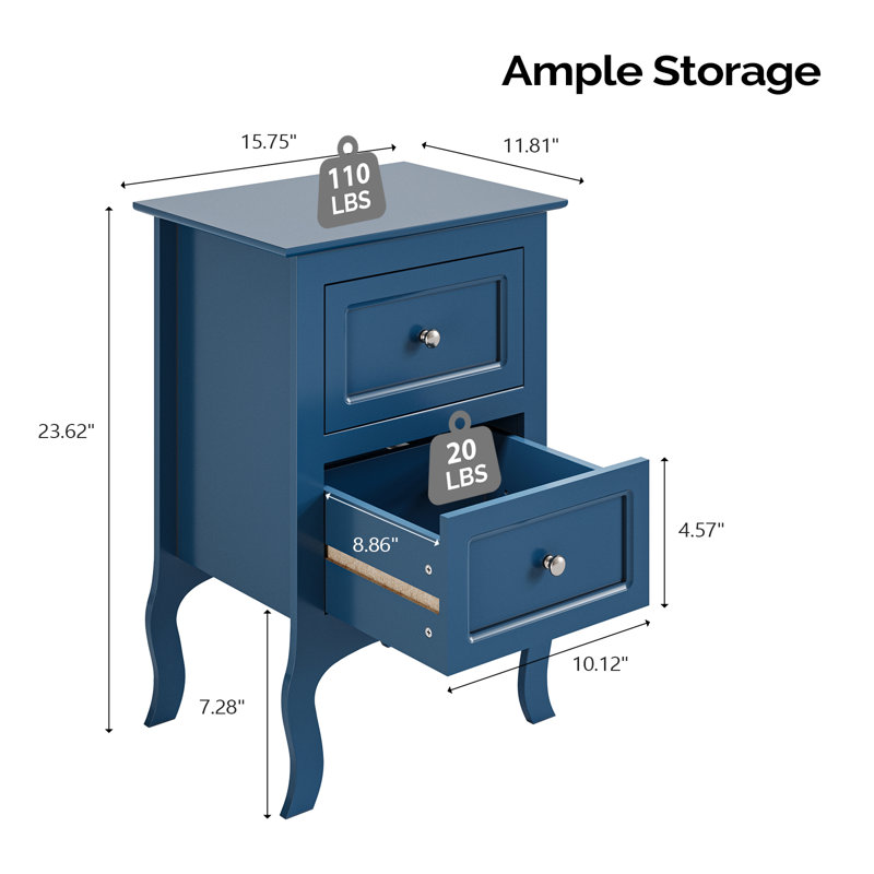 Armoire de rangement 2 tiroirs Authement (ensemble de 2), Individuel, Bleu foncé