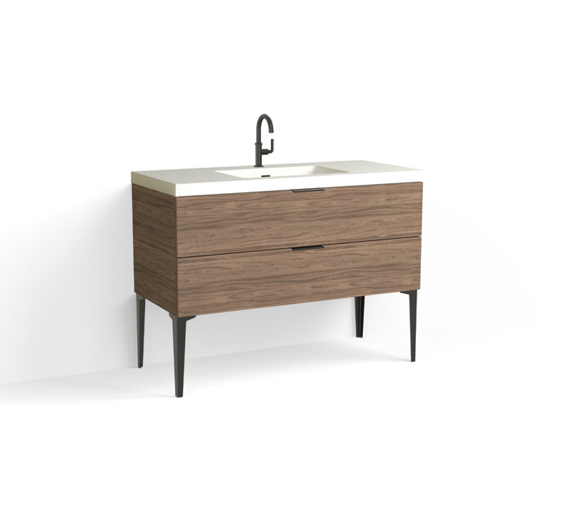 Avila 48" W Freestanding Single Bathroom Vanity with Dean Leg, Gloss White/Single, Nocino, Matte Black