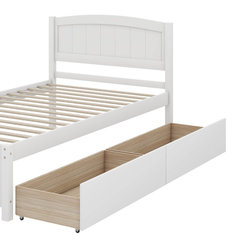 Lit plateforme simple avec deux tiroirs, Blanc
