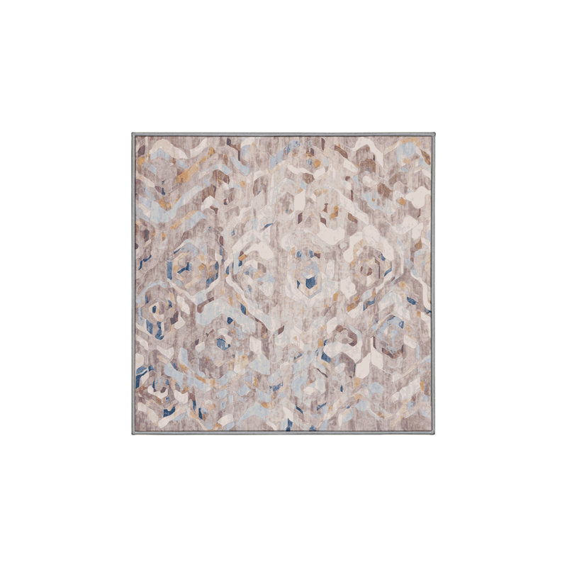 Machine Washable Gray Area Rug, Square 4'
