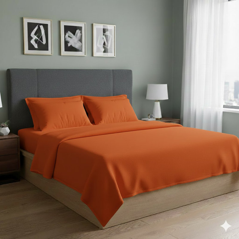 Ensemble de draps toutes saisons en microfibre - doux, léger et durable, Orangé