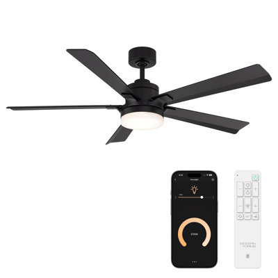 Ventilateur de plafond intelligent à 5 pales Radiant avec lumière DEL à intensité variable intégrée et télécommande Bluetooth incluse, température de couleur sélectionnable (2700 K, 3000 K, 3500 K, 4000 K)