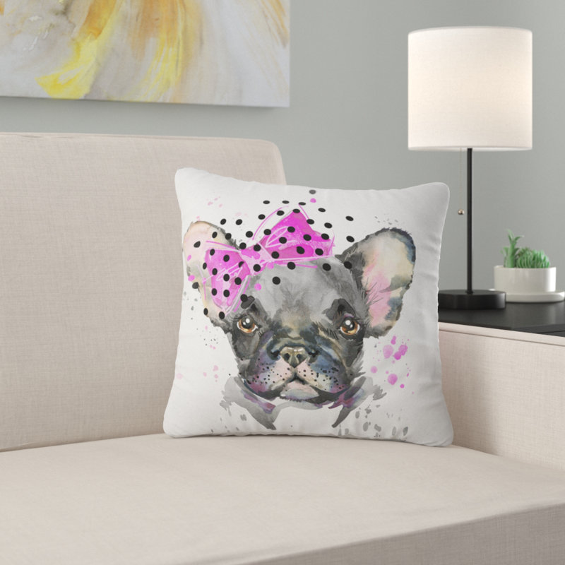 Aquarelle de bouledogue français sérieux - coussin imprimé animal, 18 po x 18 po, Coussin décoratif
