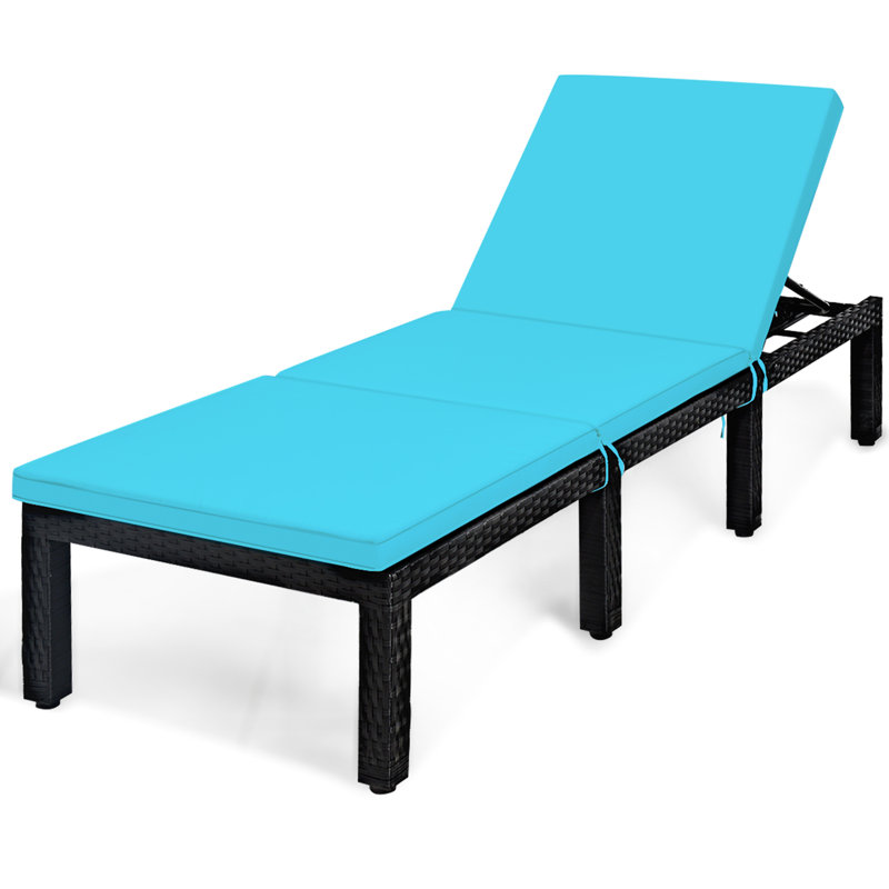 Kaneaki Outdoor Wicker Chaise Lounge with Table , Cushion Included, Turquoise