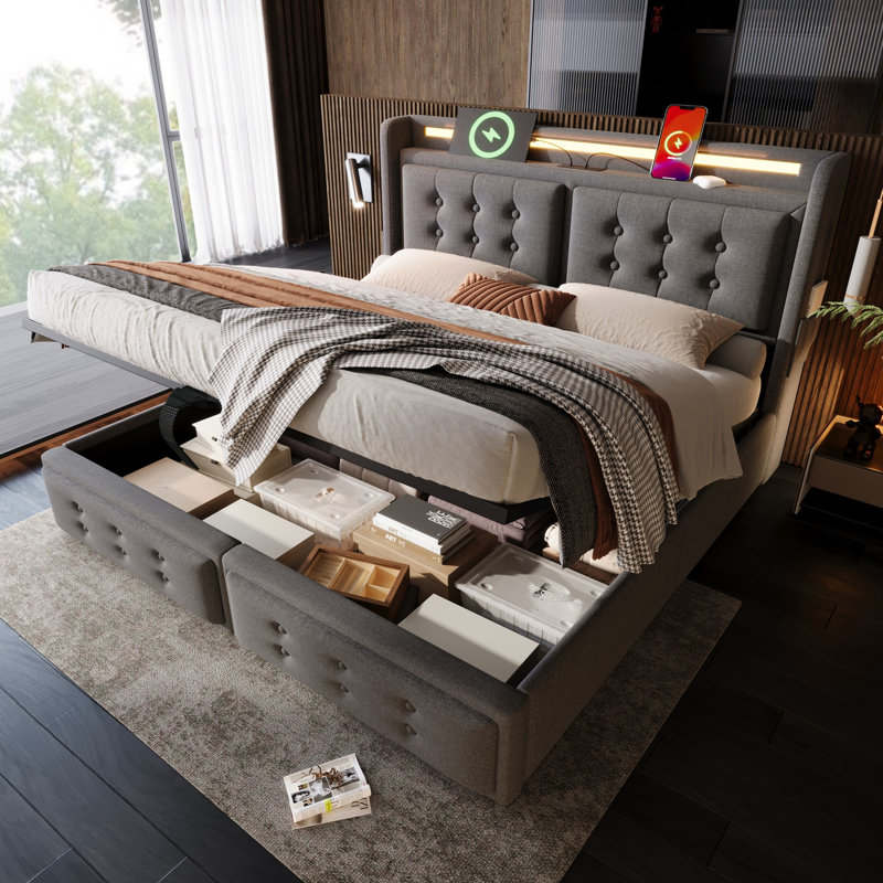 Bed, King, Gray