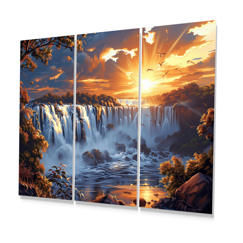 Ensemble de salon Sunrise sur les chutes d'Iguazu en Argentine II, Métal métal, H 28 po x l 12 po x P 1 po