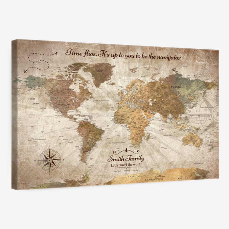 Personnalisé «Be The Navigator I Push Pin World» par Amandalyn, H 30 po x l 45 po, Oui