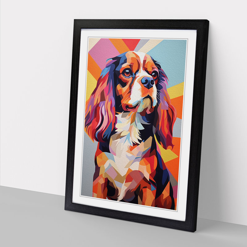 Cavalier King Charles Spaniel Constructivism - Single Picture Frame Print on Wood, 64cm H x 46cm W x 2cm D, Black Framed