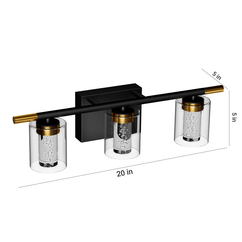 20''Dimmable 3-Light Dimmable LED Vanity Light, Matte Black/Gold