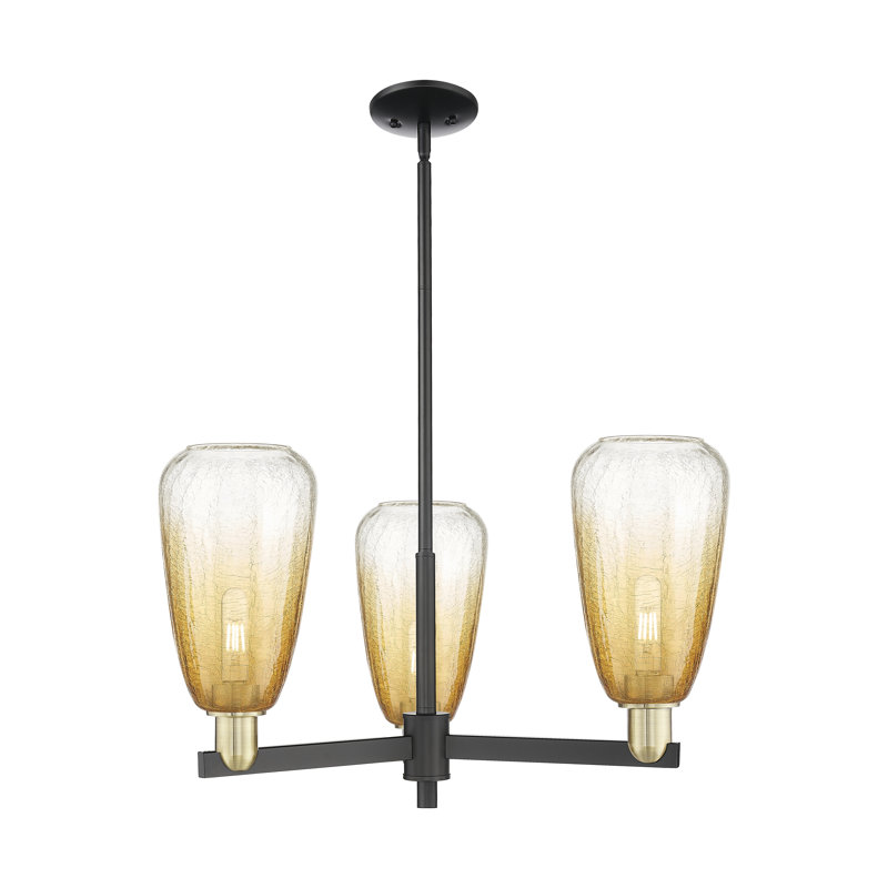 Brookhaven Almond 3 Light Stem Hung Chandelier, Amber, Antique Brass/Matte Black, 3 Lights