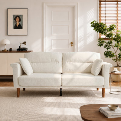 Canapé deux places en chenille de 175 cm, canapé moderne avec assise profonde, coussin à ressorts, table d'appoint pliable et coussin décoratif.