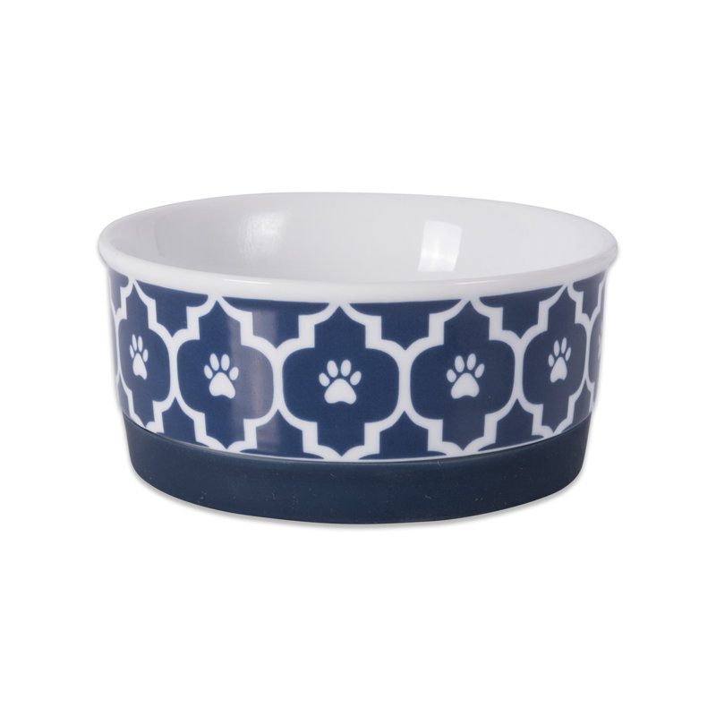 Aqua Ceramic Non-Skid Pet Bowl with Paw Print Design