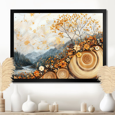 Germut fleurs d'automne brunes sur glissades sur bois II - Art mural fleurs sauvages