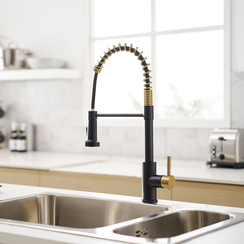 Modern Kitchen Faucet With Pull Out - Leak Structure, Versatile Water Usage Purposes Black Nickel Gold Pull-Out Spray To , Flexible Outlet Angle