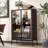51.2'' Tall Lighted Display Cabinet With Tempered Glass Door, Metal Legs, LED Curio Cabinet, Modern Minimalist Style, For Living Room, Office, Study, Walnut-1752171722