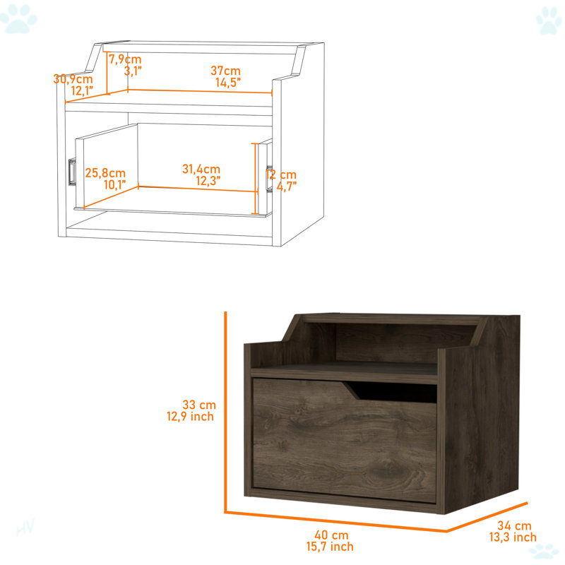 Dual-Shelf Display Floating Nightstand, Dark Brown
