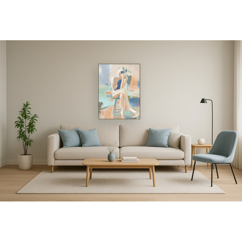 Art mural pastel Muse en contemplation - 30 po x 40 po - cadre doré