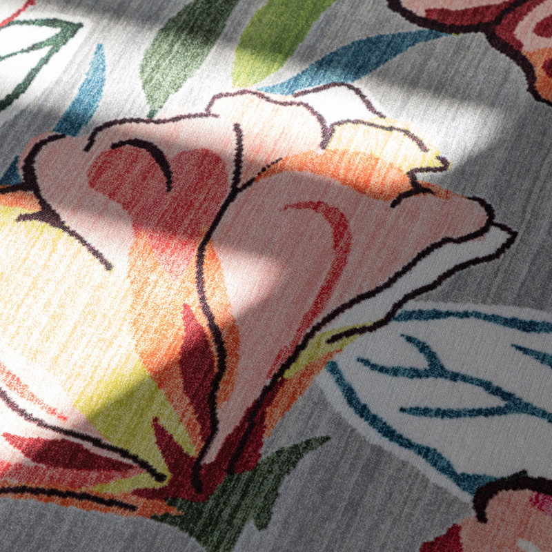 Tapis d'extérieur à motif floral coloré rose / gris, Rectangle 7 pi 6 po x 9 pi 6 po