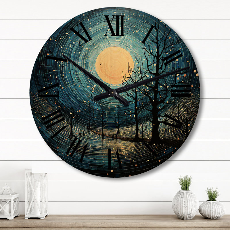 Horloge murale surdimensionnée bleue et noire avec lignes abstraites minimalistes I, Grand