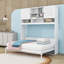 Grand lit escamotable en bois avec rangement et panneaux décoratifs