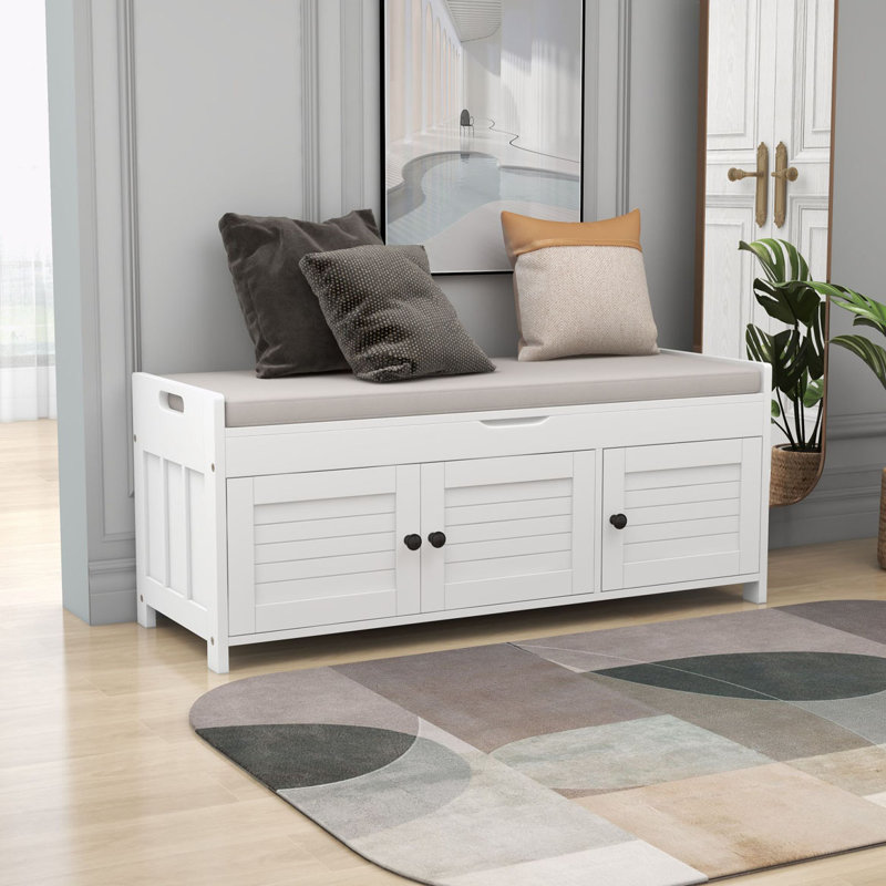 Alexas Fabric Upholstered Storage Bench, White