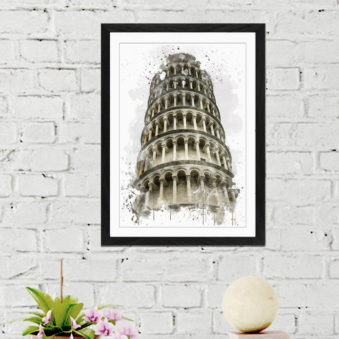 The Leaning Tower of Pisa Italy - Wall Art, 62cm H x 45cm W, Framed Picture