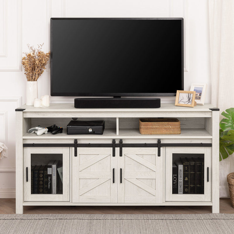 Meuble télé l 59 po Vita, Plateau blanc antique / structure noyer antique