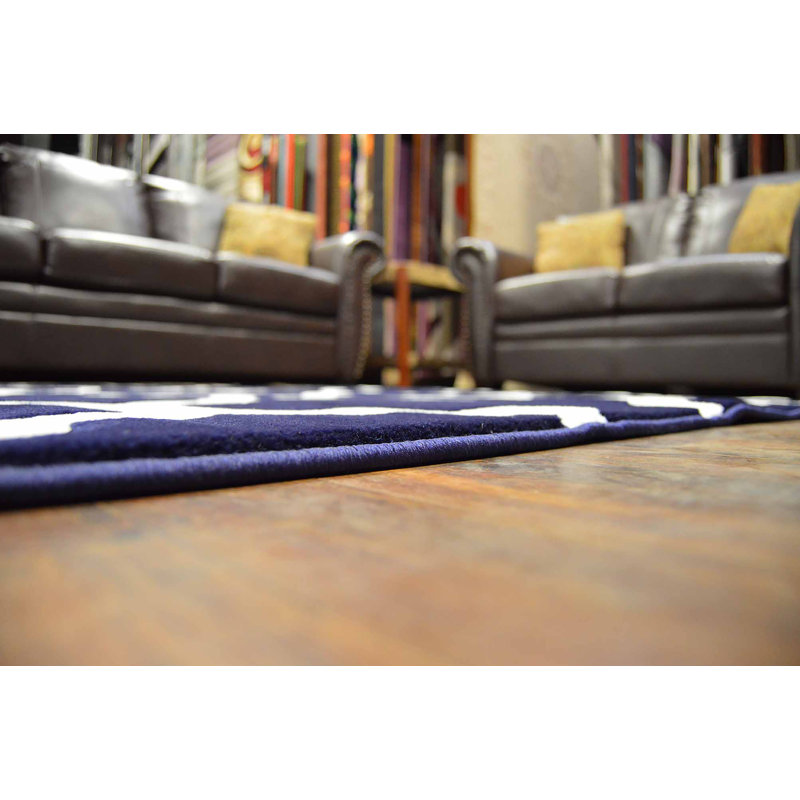 Tapis bleu marine à motif géométrique Mccampbell, Rectangle 5 pi x 7 pi