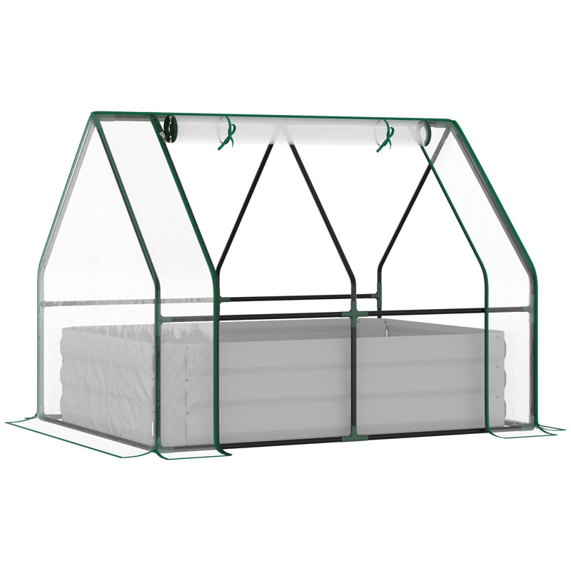 Outsunny 4' X 3' Galvanized Raised Garden Bed With Mini PVC Greenhouse Cover