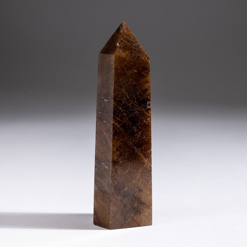 Genuine Polished Red Rutilated Quartz Point from Brazil, 1" H x 0.75" W x 3.25" D, Brown