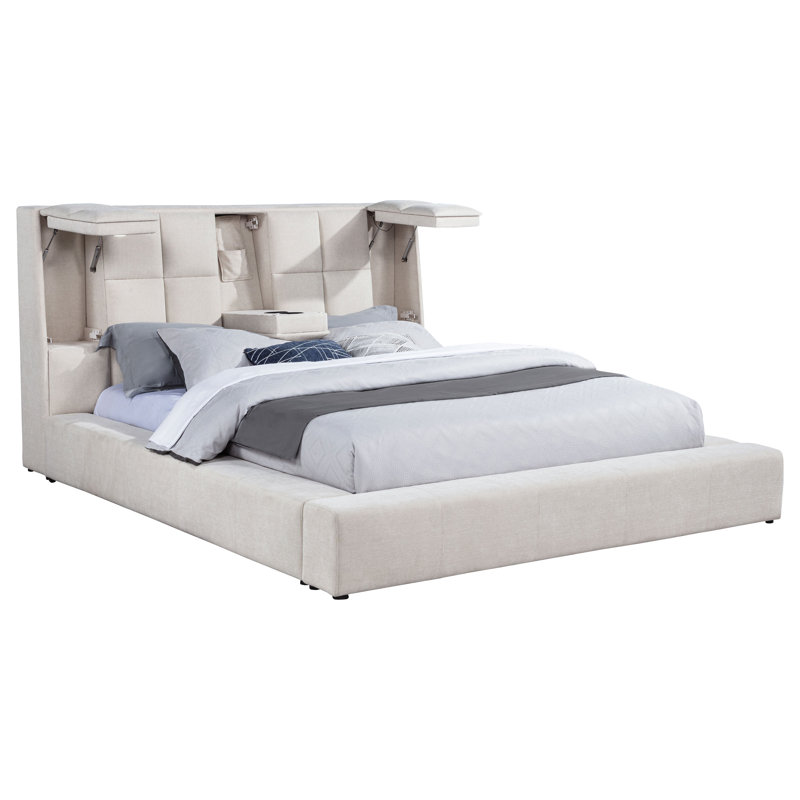 Grand lit plateforme tapissier Dreux, Crème, Grand